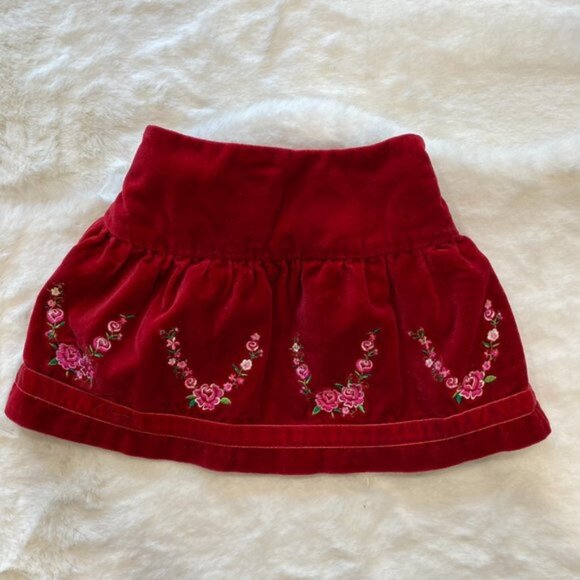 The Children's Place Burgundy Velvet Allover Embroidered Flowers Lined Skirt 6-9 - Picture 1 of 5